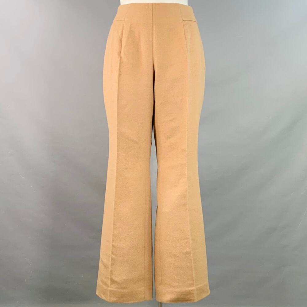 AKRIS Size 16 Beige Camel Hair Silk Wide Leg Side Zipper Dress Pants